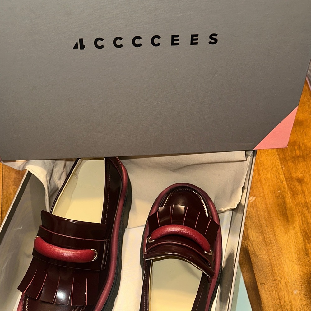 4CCCCEES Chic Burgundy Women's Loafers with Fringe Detail - Picture 4 of 6